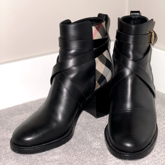 House Check and Leather Ankle Boots - Picture 1 of 5
